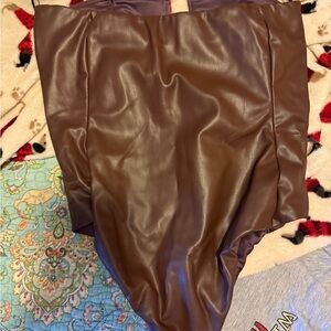 Brown Faux Leather Bodysuit